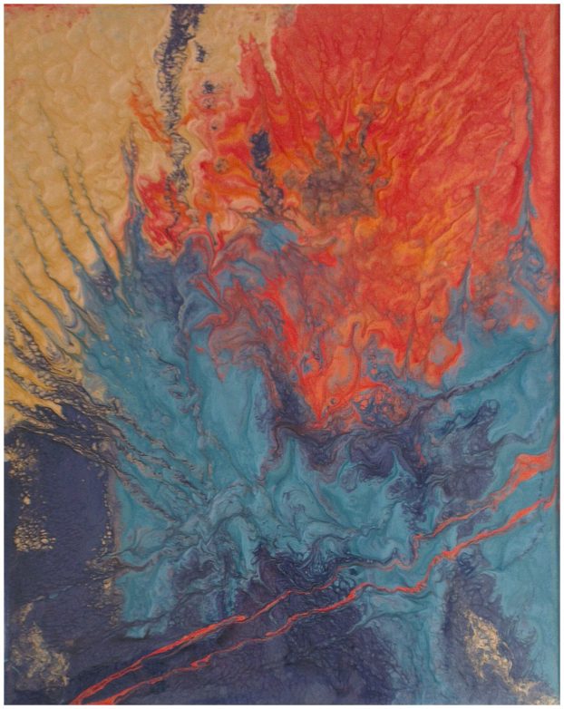 Yellowstone III - The Colour of Fire and Water  Size: 40cm x 50cm Price: $320.00 Medium: Pebeo Moon Paint on Paper Framed 